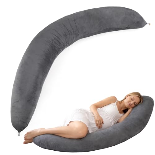 Pregnancy Pillow for Side Sleeping, 71 Inch C Shaped Long Body Pillow, Sleep Bolster Pillow, Maternity Body Pillow with Removable Cover, Soft and Supportive, Black-Gray - color: Grey