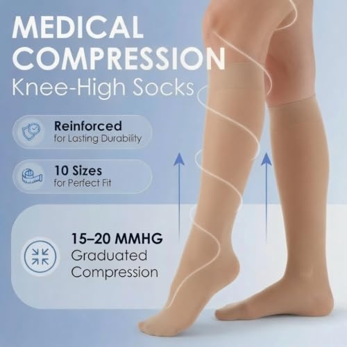 ABSOLUTE SUPPORT Sheer Womens Compression Socks 15-20 mmHg - color: Beige, size: 3X-Large