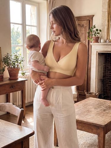 Allegra K Women Nursing Bra Crossover Maternity Pullover Sleep Bralette - color: Beige, size: X-Large