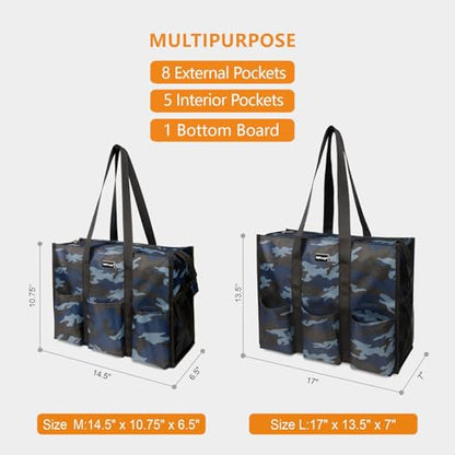 TOPDesign Utility Water Resistant Tote Bag with 13 Pockets, Zipper Closure - color: Blue Camouflage, size: Large