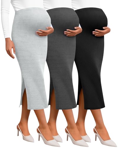Neer 3 Pack Women's Ribbed Knit Maternity Skirts - color: Light Gray, Dark Gray, Black, size: XX-Large