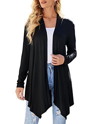 Uvog Womens Lightweight Cardigan Long Sleeve Open Front Sweaters Duster - color: Black, size: 3X-Large