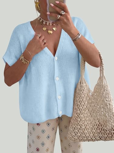 PRETTYGARDEN Womens 2026 Summer Oversized Cardigans Sweaters - color: Light Blue, size: X-Large