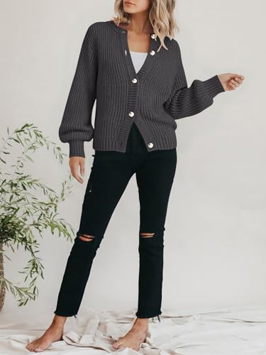PRETTYGARDEN Women's Chunky Knit Button Up Cardigan Sweaters Outerwear - color: Grey, size: Large