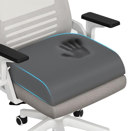 TranquilRelax Memory Foam Seat Cushion for Office Chair, 3-Inch, Gray - color: Gray, size: Large