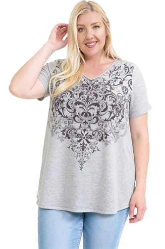 LEEBE Women and Plus Size Short Sleeve Printed Swing Tunic Top (Small-5X) - color: 25purple Paisley / Lt Grey, size: Small