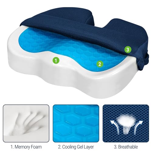 Season Guard Gel Memory Foam Seat Cushion for Tailbone Pain Relief, Blue - color: Blue, style: Mesh
