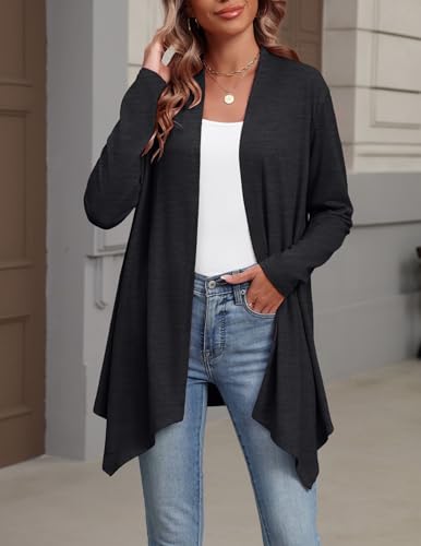 Zeagoo Lightweight Cardigan for Women Long Sleeve Open Front Cardigans - color: Black, size: Medium