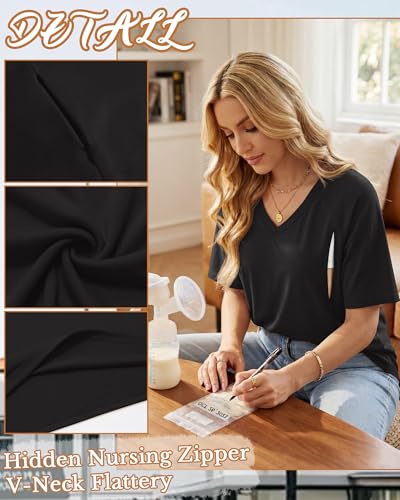 4 Pack Women's Nursing Short Sleeve Shirts - color: White, Light Gray, Dark Gray, Black, size: XX-Large