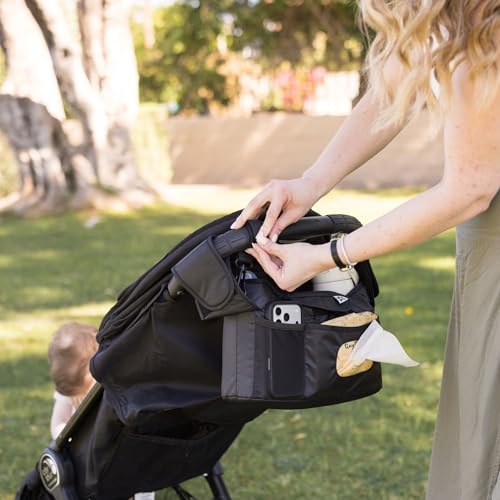 Tiny Twinkle Universal Stroller Organizer with Adjustable Strap - Waterproof Stroller Caddy Fits Baby Jogger, Nuna, Graco, Donna and Bugaboo Strollers（Black） - color: Black, size: Premium