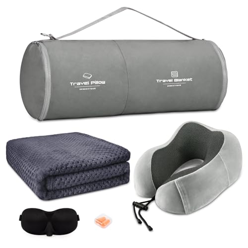 urnexttour Travel Pillow and Blanket Set Neck Pillow Airplane Memory Grey - color: B-grey