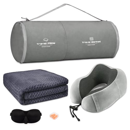 urnexttour Travel Pillow and Blanket Set Neck Pillow Airplane Memory Grey - color: B-grey