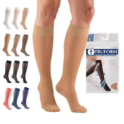 Truform Sheer Compression Stockings, 15-20 mmHg, Women's Knee High Length, 20 Denier, Beige, Small - color: Beige, size: Small (1 Pair)