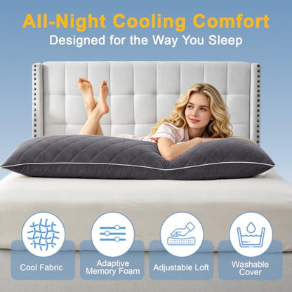 KISSKI Cooling Body Pillow for Adults, Adjustable Memory Foam Long Pillow - color: Dark Gray