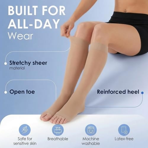 ABSOLUTE SUPPORT 3 Pairs Women Sheer Compression Socks 15-20mmHg - color: Nude, size: Large