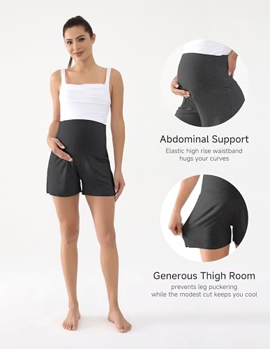 Viscose from Bamboo Maternity Summer Lounge Pajama Shorts - color: Dark Grey, size: Medium