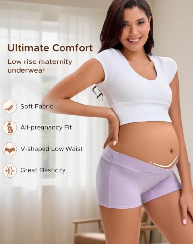 INNERSY Women's Maternity Underwear Cotton Pregnancy Boyshorts 4-Pack - color: Lavender, size: Medium