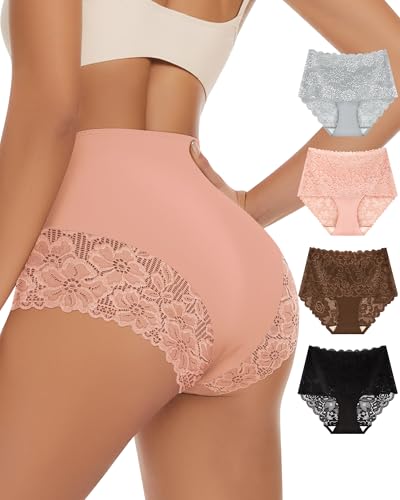 Women's High Waisted Underwear Lace Panties Full Coverage 4 Pack - color: Multicolor-b, size: XX-Large
