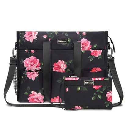 TOPDesign Utility Water Resistant Tote Bag with 22 Pockets, Zipper Closure - color: Peony, size: Medium
