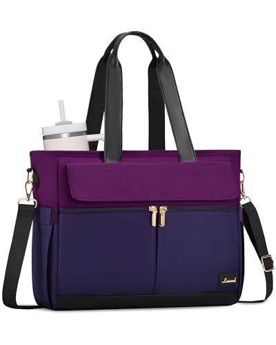 LOVEVOOK Upgrade Version Work Bags for Women 15.6 Inch Laptop Bag Large Capacity Mutiple Pockets Teacher Bag Water Resistant Canvas Tote Bag Purse for Office Travel Nurse Teacher, Dark Purple-Black - color: Dark Purple&black, size: Medium suitable for 15.