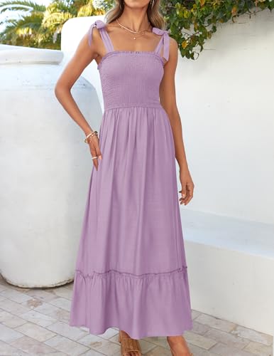 ZESICA Womens Summer Boho Spaghetti Strap Maxi Dress - color: Lavender, size: Small