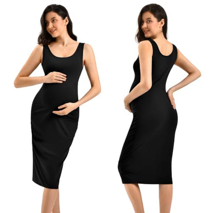 CADITEX Women's Tank Top Maternity Dress Ruched Pregnancy Clothes - color: Brown, size: Large