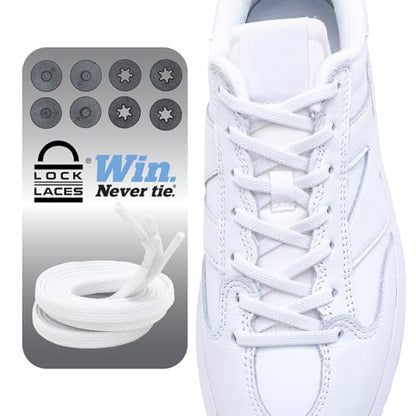 Lock Laces Flat No Tie Elastic Shoelaces for Casual & Fashion Shoes - color: White
