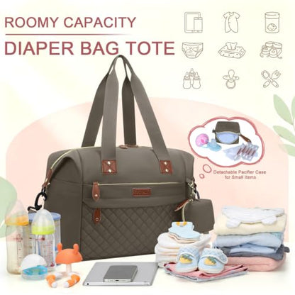 Pritent Diaper Bag Tote Waterproof Maternity Baby Bags with Pacifier Case - color: Khaki, size: Medium