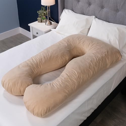 MyPillow Double U Shape Maternity Pillow – 56" x 30" Full Body Pregnancy Pillow with Removable Zippered Cover, Almond - color: Almond, size: U-shape