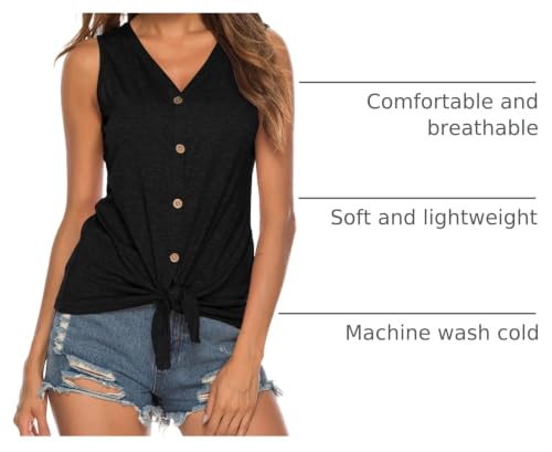 Women's Tie Knot Button Down Shirts Sleeveless Casual Blouse Curved Hemline Tops S-XXL - color: 01-black, size: Large