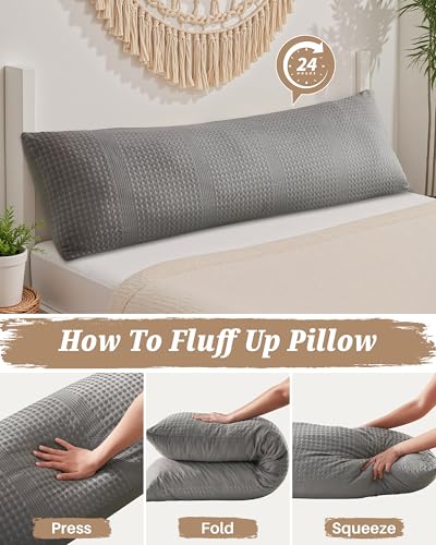 YZ HOME Waffle Weave Body Pillow for Adults, Memory Foam Insert - color: Grey