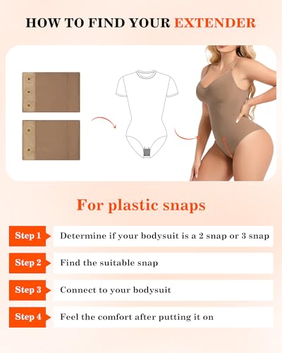 Women Bodysuit Extender Adjustable Snap Crotch Add Length To Crotch Extender(Not suitable for metal clasp) - color: Khaki-（2pc,2 Plastic，3" Length）
