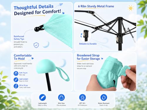 BAODINI Mini Travel Umbrella with UV Sun Protection, Compact Pocket-Size - color: E-1 Pack Green