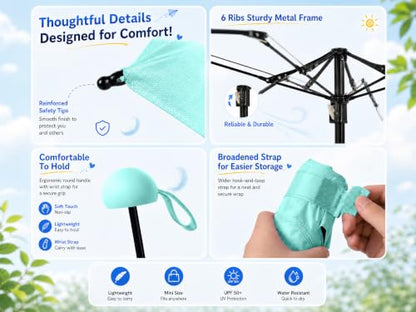 BAODINI Mini Travel Umbrella with UV Sun Protection, Compact Pocket-Size - color: E-1 Pack Green