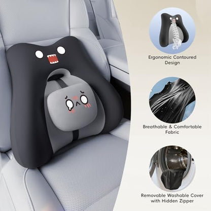 BEBAS Ergonomic Memoery Foam Lumbar Support Pillow for Car & Office, Black - color: Black