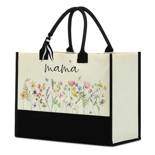 Fokongna Girls Trip Beach Bag Mimi Gigi Granny Nana Mama Abuela Nanny Housewarming Gifts Women Reusable Canvas Tote Bag - color: Mama
