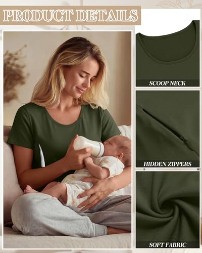 Huukeay 3 Pack Women's Nursing Shirts - color: Black, Gray, Army Green, size: Medium