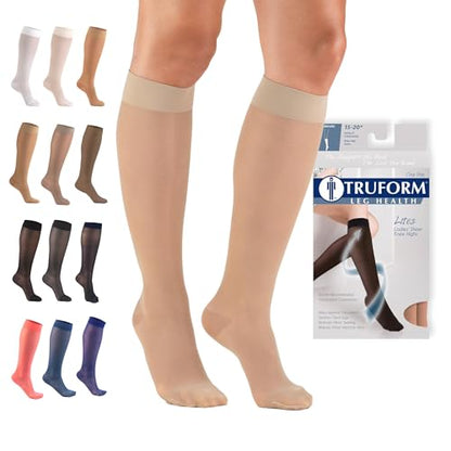 Truform Sheer Compression Stockings, 15-20 mmHg, Women's Knee High Length, 20 Denier, Nude, Medium - color: Nude, size: Medium (1 Pair)