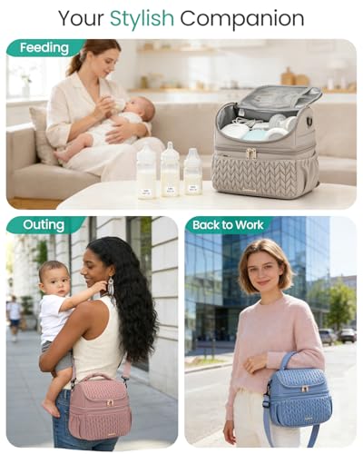Breastmilk Cooler Bag, 12L Double Deck with Detachable Divider - color: Khaki-1