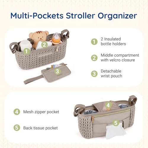 mommore Universal Stroller Organizer with Insulated Cup Holders - color: Light Cafe
