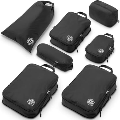 TRIPPED Travel Gear Large Compression Packing Cubes 7-Piece Set for Travel - color: Black