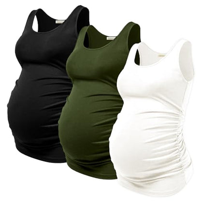 PARNIXS Summer Women's Maternity Tank Top Comfy Sleeveless Maternity Clothes - color: Black/Army Green/White, size: Medium