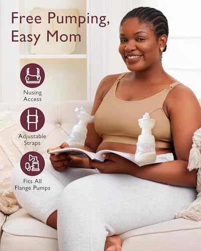 Momcozy Hands Free Pumping & Nursing Bra, Adjustable Cotton Breast Pump Bra - color: Mocha, size: Medium
