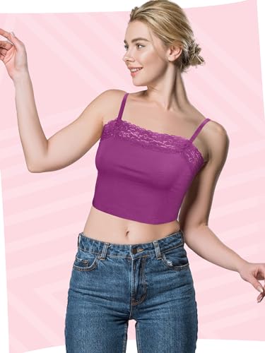 Bencailor 4 Pcs Lace Cami Top - color: Pink, Rose Red, Purple, Black, size: Medium