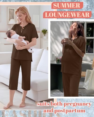 2 Piece Maternity Outfit for Women - color: Coffee, size: Small