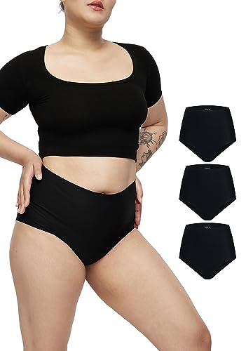 LEAKPROOF2.0 Seamless High Rise Period Underwear for Women - color: Black 3-pack, size: 4X-Large-5X-Large
