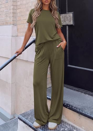 PRETTYGARDEN Women's Summer 2 Piece Matching Lounge Sets - color: Army Green, size: Small