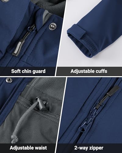 Outdoor Ventures Women's Waterproof Fleece Lined Hooded Softshell Rain Coat - color: Dark Blue, size: 3X-Large