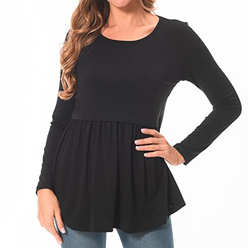 Bearsland Women’s Scoop Neck Nursing Top - color: Black, size: Medium