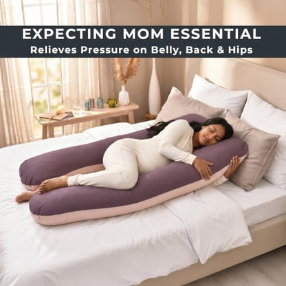 U Shaped Pregnancy Pillow Soft Reversible 55 in Chocolate Beige - color: Chocolate / Beige (Two-tone)